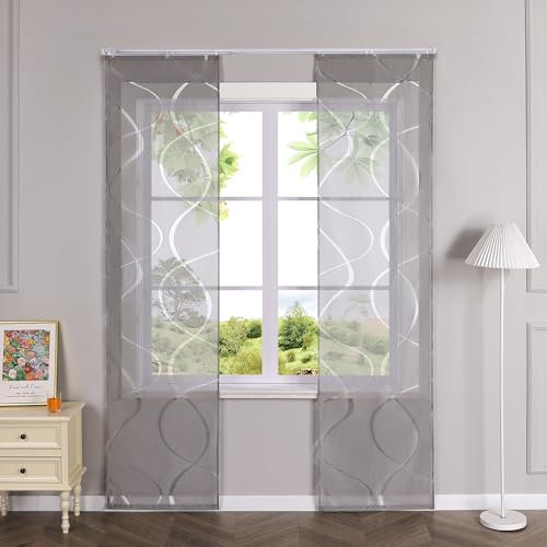 HeichkelL Schiebegardinen Transparent Vorhänge 2er Set Gardinenschal Wellen Ausbrenner Flächenvorhänge Grau mit Klettband BxH 57x175 cm