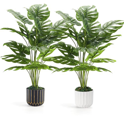 Der Rose 2Packs 28'' Fake Plants Tall Artificial Monstera Faux Plants Indoor for Living Room Home House Decor