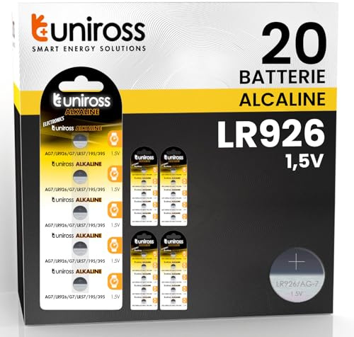 Uniross Batterie AG7 / LR926 / LR927 / G7 / LR57 / 195/395 1,5 V piles alcalines à bouton - 20 piles