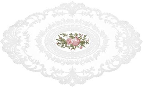 sourcing map Retro Spitzen-Tischset 16x22 Zoll Oval Bestickte Tischsets Französische Häkeldeckchen Untersetzer Tassenmatte für Zuhause Hochzeit, Weiß