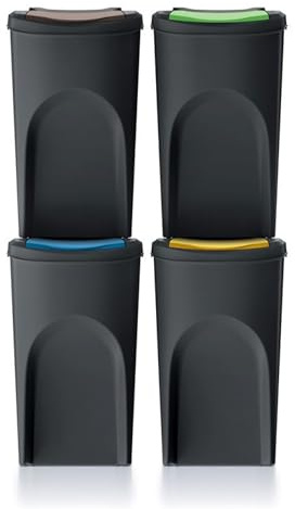 Keden Set med 4 soptunnor SORTIBOX 100% återvunnen plast, svart, volym 4 x 35 L