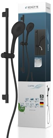 Schütte 64996 Capri Duschstange und Handbrause | Duschbrause mit 3-Fach verstellbarem Duschkopf | Brauseset mit Duschsäule | Duschkopf mit Schlauch und Halterung | Regendusche Duschpaneel | Schwarz