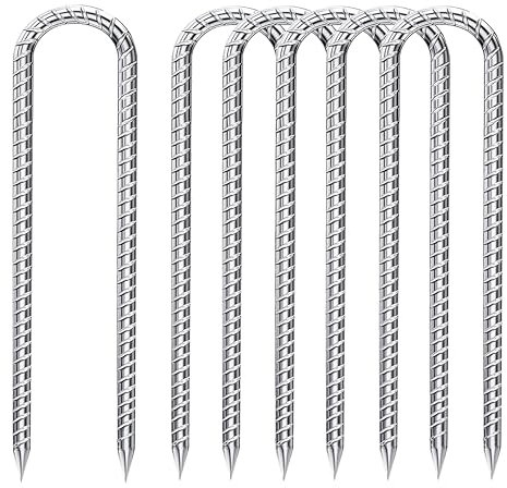 Fondlife Bodenanker,30cm Bodenpfähle,Verzinkter Stahl Bodenanker Trampolin,Bewehrungsstab Zeltheringe,Garten Pfähle,Camping Zelt Heringe. (Silber U, 6 Stück)