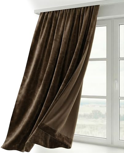 BEAUTEX Samt Vorhang Kräuselband U-Band Gardine Velvet abdunkelnd und Blickdicht, 140x145 cm (Breite 140 cm, Höhe 145 cm, Braun)