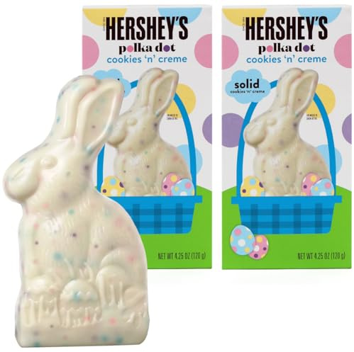 Chocolate Bunny Cookies 'n' Creme Polka Dot, Chocolate Easter Bunny Bulk Each 4.25oz, Ideal For Easter Egg Hunts, (2 Count)