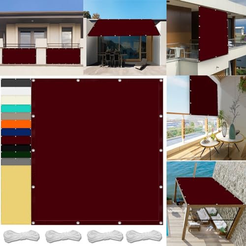 Sonnensegel 9 x 9 m Wasserdicht Sonnensegel Balkon Reißfest UV-Schutz nach Mass Polyestergewebe Mit Seil Sonnenschutz Markise für Pool und glasdach, Weinrot