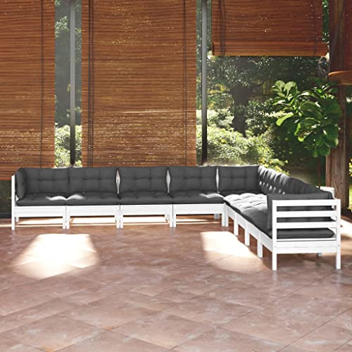 KTHLBRH Outdoor Lounge Garten möbel draußen Balkon Tisch und stühle 9-TLG. Garten-Lounge-Set mit Kissen Weiß Kiefer Massivholz