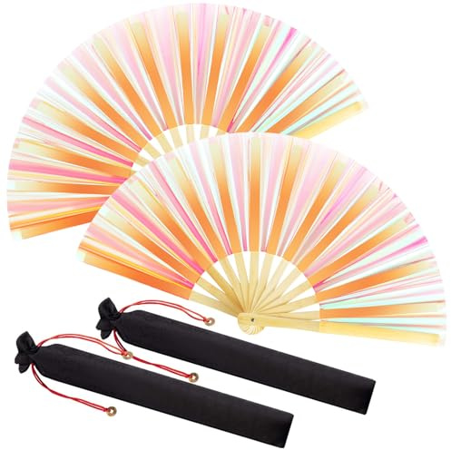 Maitys Large Rave Fan Clap Fans for Line Dancing Large Holographic Folding Hand Fans for Men and Women, Festival, Tai Ji, Kungfu, Martial Art, Gifts, Party(Laser Floral Pink,2 Packs)