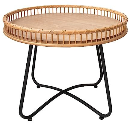 ZYQYLF Runder Rattan-Couchtisch, Boho-Handgeflochtene Rattanplatte, einzigartiger runder Bauernhaus-Tabletttisch, Mitteltisch für Wohnzimmer, runder Couchtisch, Naturholz