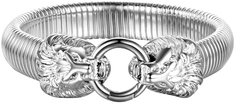 JewelryWe Schmuck Löwe Armband Herren Wikinger Gotik Löwen Kopf Panzerkette Königskette Armkette Edelstahl Biker Link Armreif Geschenk für Männer