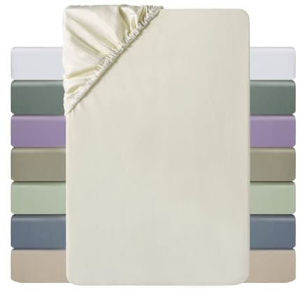 MILDLY Spannbettlaken 160x200 Satin Baumwolle Oeko-TEX Beige | 100% Langstapelige Baumwolle Seidig Luxus Bettlaken Spannbettlaken bis 25cm Matratzenhöhe, Oeko-Tex Zertifiziert