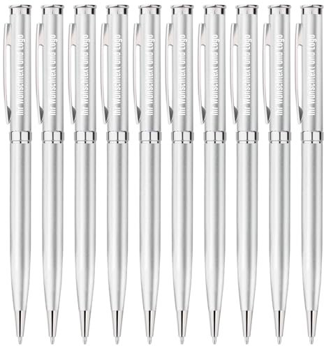 Gravurmaster 200er-Set Kugelschreiber Personalisiert,Dre-Kugelschreiber mit Gravur von Logo,Text,Hochwertige Silber Metall-Kulis für Business,Unternehmen,Werbeartikel,Events,Schule,Büro,Schwarz Tinte