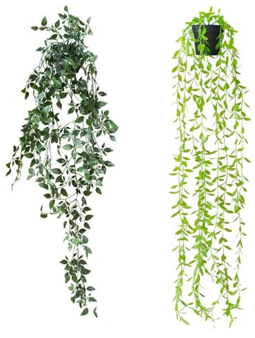 HTTYHT Artificial Monstera Leaves Hanging Plants 2 Pack With Pot