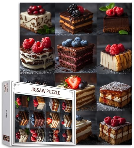 Cube Cake Jigsaw Puzzle, 1000-Teile Food Jigsaw Puzzle für Erwachsene mit einem charmanten & bunten Array von Kuchen herausfordernde Familienaktivität, Schokoladenkuchen Collage von Desserts Puzzle