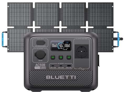 BLUETTI AC50B Générateur Solaire avec 60W Panneau Solaire, Station Électrique Portable 448Wh avec Sortie CA 700W (1000W Pic), Batterie de Secours LiFePO4 pour Camping, Voyage, Panne de Courant