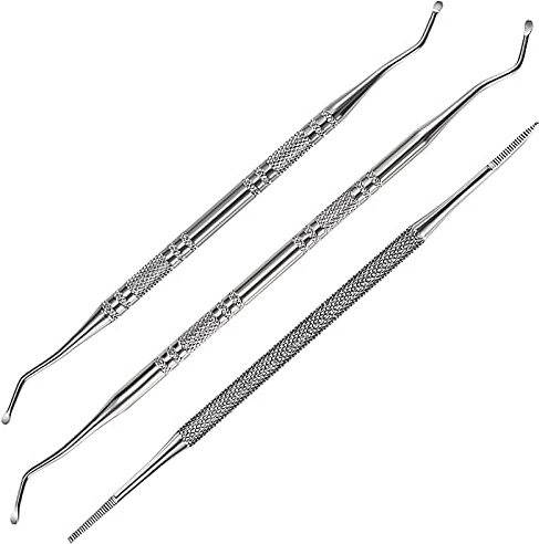Nagelfeile Eckenheber Doppelseitige Nagelheber Werkzeug Edelstahl Professionelle Set mit Gerade Gebogen Enden für Maniküre Pediküre Podologen Multifunktional 3 Stück