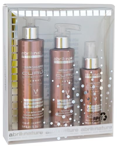 abril et nature - Routine Cheveux Bouclé, Curly Definition Pack, Définition et Réparation, Protection Chaleur, Set Shampooing, Masque et Sérum, Coffret Cheveux Bouclés ou Ondulés, 550 ml