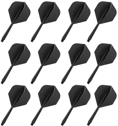 Bamyli 12 Stück Dart Flights mit Schaft Fusion Flights 2BA Kunststoff Darts Schäfte, 75mm Dart mit Schaft Integrierte Festen Flights für Soft und Steeldarts(Schwarz)