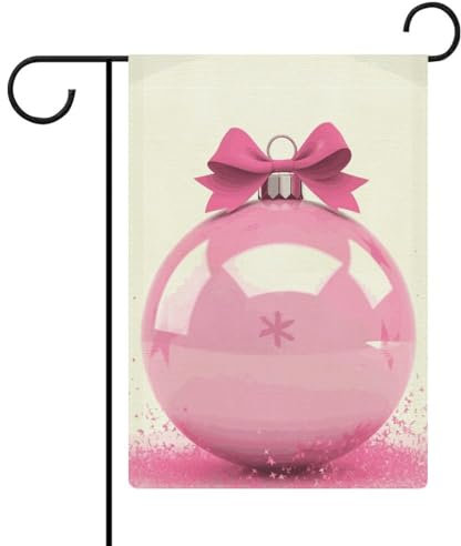 Drapeau de jardin en forme de boule de Noël rose - Taille unique - Petit drapeau de bienvenue pour l'extérieur - Double face - Drapeaux d'extérieur personnalisés pour porche et décoration de la maison