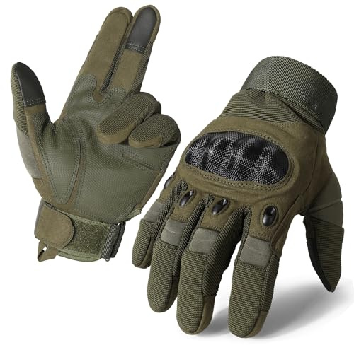 MVPTOO Motorcycle Tactical Gloves for Men - Touchscreen, Hard Shell & Palm Padding for Airsoft Paintball Hunting Hiking Camping Climbing Sports Cycling Gloves Green L