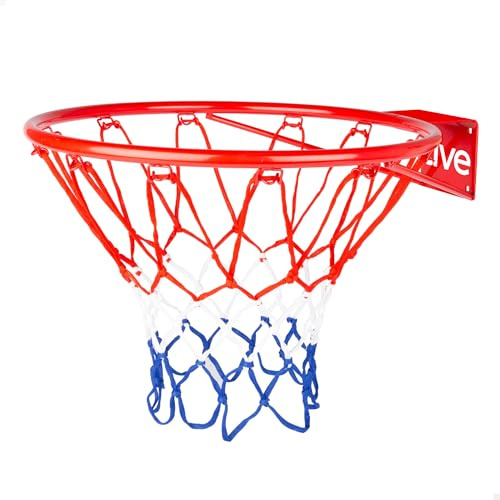 AKTIVE 54278 Canasta de Baloncesto Pared, 45 cm, Escala 1/1, Red de poliéster y aro metálico, Instalación con 4 Tornillos incluidos, para Jugar en casa, terraza o jardín