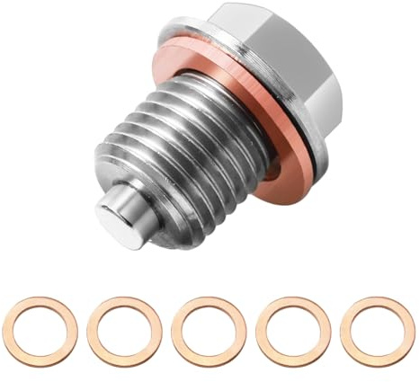 leruiyezs Tappo Olio Motore Magnetico, Tappo Coppa Olio Motore con Rondella in Rame, Vite di Scarico dell'Olio Magnetica, Tappo Scarico Olio Magnetico, M14x1.5, Acciaio Inox, Compatibile con Auto Moto