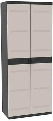 Miroytengo Armoire en résine à balais de jardin Titanium, armoire extérieure 2 portes 4 étagères Noir 70 x 176 x 41 cm