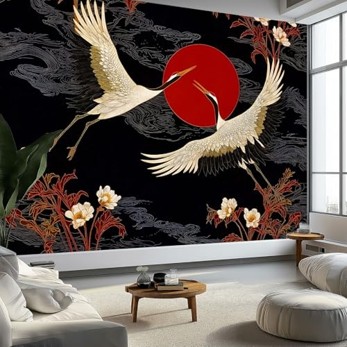 Murale da Parete 3D Fiori Sole Uccelli Carta da Parati Fotografica, Arte Tradizionale Murale da Parete in Tessuto Non Tessuto Poster Decorativo Design Moderno 400 x 280 cm (L x A) per Soggiorno