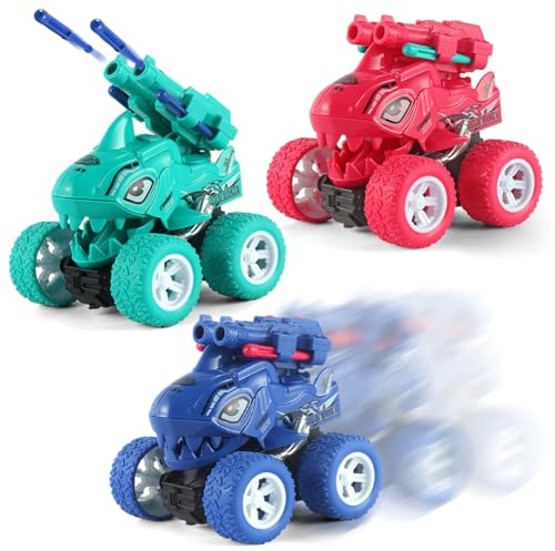 WFKKMEQ Spielzeugauto, 3 Stück Monstertruck Auto Spielzeug Kinder Reibung Zurückziehen 360 Drehung Trägheit Fahrzeug Rotierendes Geländewagen Spielzeugauto Auto Spielzeug Fahrzeuge für Kinder