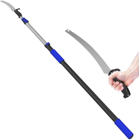LAANPOLE 36FT Pole Saw, Telescoping Tree Trimmer with 7-30FT Extension Pole, Manual Branches Pruner for Backyard, Blue