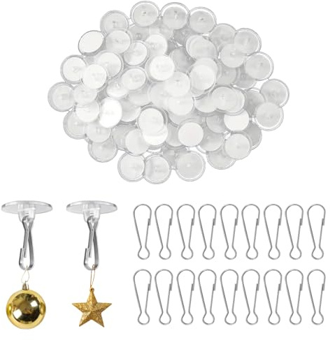 50 Stück Klebehaken Decke mit Fahnenmast-Clips, Transparente Selbstklebende Deckenhaken, Festival Deko Deckenhaken Selbstklebend für Schlafzimmer Badezimmer Küche Wand Karneval Weihnachten Deko