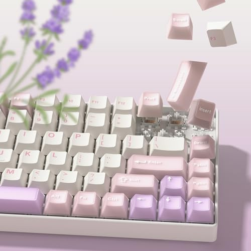 Womier Mechanica Keyboard Keycaps Pink, Jelly PBT Keycaps | 60 75 100 Percent,Translucent Jade Keyboard Keycaps Custom 127 Keys,Cherry Profile for Cherry MX Mechanical Gaming Keyboards