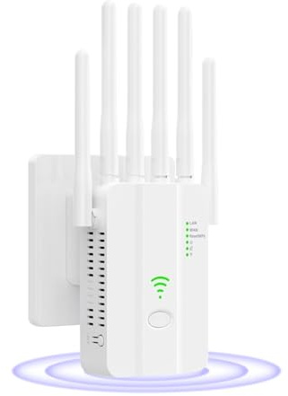 Ripetitore WiFi Potente per Casa 300Mbps, Amplificatore Wifi Extender, Ripetitore WiFi 2.4GHz con 6 Antenne ad Alto Guadagno, Porta Ethernet Gigabit, WPS, Modalità Router AP per Streaming Gaming