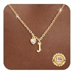 Maynor Gold Damen Buchstaben J Kette mit 5A Zirkon Herz Anhänger–Initialen A-Z Halskette, 18K Vergoldet Personalisierte Namenskette Mode Schmuck Geschenk für Frauen Mädchen