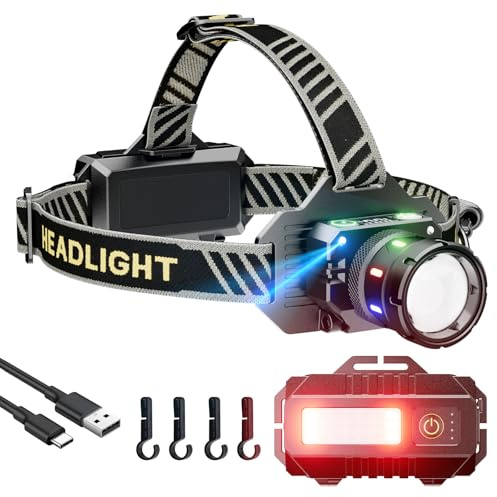 SHiLiPAi Rechargeable Headlamp 2000 High Lumens,90° Adjustable Super Bright LED Head Lamp with Red Light,IPX7 Waterproof,9 Modes Zoomable Headlight for Adult, Outdoor,Camping,Running,Cycling