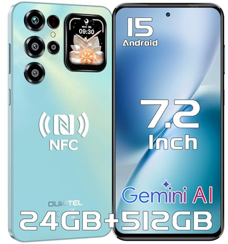 OUKITEL C68 Plus Smartphone ohne Vertrag - 24GB+512GB/1TB mit 7,2 120Hz Display, 6000mAh 64MP+8MP Handy, 1,81 Rückbildschirm Handy ohne Vertrag, Android 15 Simlockfreie Handys Dual SIM 4G/NFC, Blau
