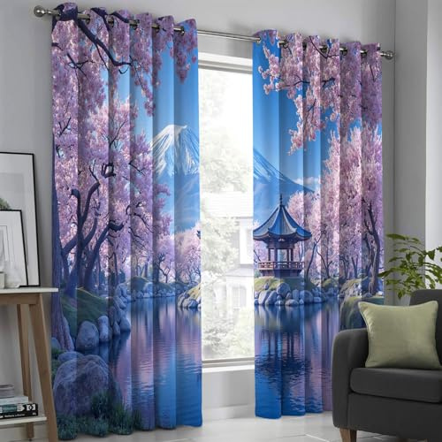 Black Out Curtains for Bedroom 84 Inches Long - Light Reducing Thermal Insulated Pink Grommet Curtains/Panels/Drapes for Living Room (Set of 2, 42 X 84) Pavilion On The Lake Japanese Garden Style