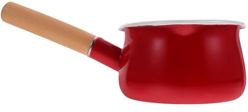 COOPHYA Pentola Piccola Smaltata Rossa Manico in Legno, Facile da Pulire Superficie Liscia, per Preparare Zuppe e Noodle Istantanei in Cucina