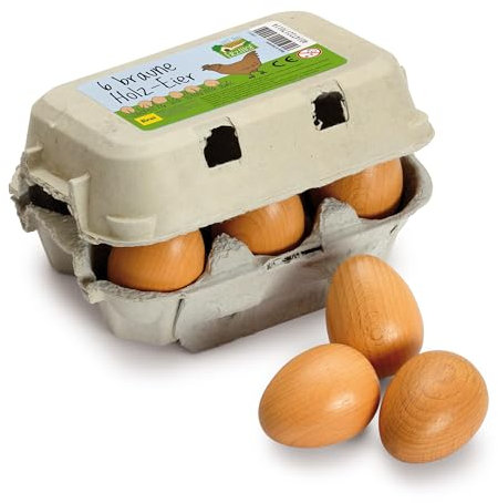Erzi 17011 Eier, braun aus Holz im Karton, Kaufladenartikel für Kinder, Rollenspiele