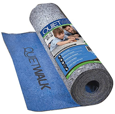 Quiet Walk QW100B1LT Laminate Flooring Underlayment with Attached Vapor Barrier Offering Superior Sound Reduction, Compression Resistant and Moisture Protection, Blue, 100 SQFT