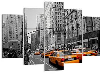 Bilder auf Leinwand 150x100cm Leinwandbild Amerika New York City Straße Groß XXL Wanddeko Bild Schlafzimmer Set 5 teilige Wandbilder Dekoration Wohnzimmer Canvas Wand Kunstdruck Art EA150x100-0445