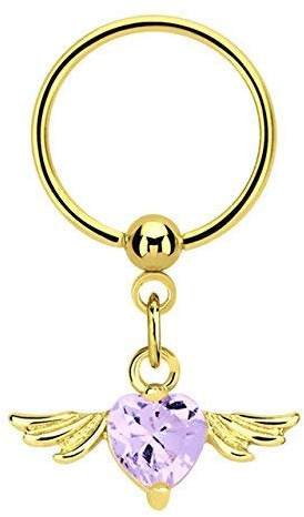 Modern Nature Piercing-Schmuck Intimate Piercing Ring Bcr Steel PVD Gold in 1,2 MM with Wing and Heart in Helllila - Gold