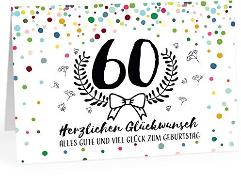 XXL Geburtstagskarte (A4) | Konfetti 60 | mit Umschlag | Glückwunsch zum 60. Geburtstag | edle und hochwertige Klappkarte | Grußkarte | Maxikarte extra groß