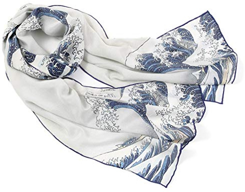 prettystern damscarf av 100 % siden med van Gogh-konsttryck, Japan Art Ukiyo – stor våg framför Kanagawa