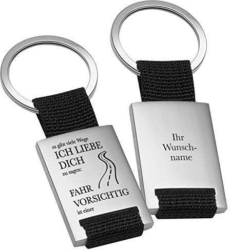 Personalisierter Schlüsselanhänger mit Gravur | Fahr Vorsichtig Ich liebe dich | Erhältlich in Schwarz Blau Rot | Schlüsselanhänger Auto LKW Motorrad Bus | 8,3x2,9cm | Geschenke für Männer und Frauen