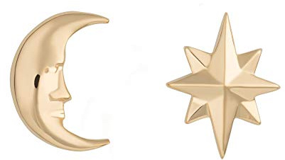 Lily Charmed - 925 Sterling Silver Moon and Star Stud Earrings or 18ct Gold Plated Mismatched Studs