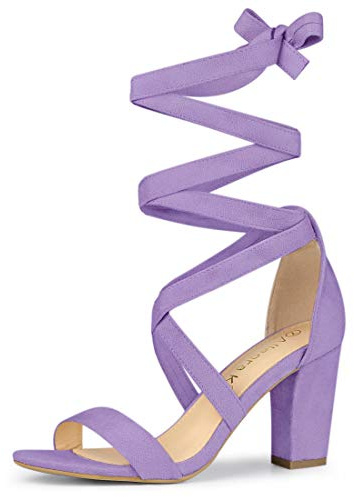 Allegra K Women's Lace Up Block Heels Sandals Purple 7 UK/Label Size 9 US