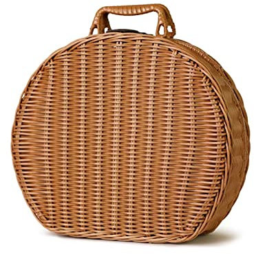 HLTER Weidenhandtasche für Frauen, 8 Zoll hoch Natürliche Handgemachte Rattantasche Boho Strandtasche Blumenkorb Stroh Geldbörsen für Frauen Runder Empfangskorb