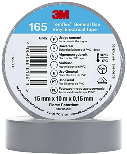 3M Temflex™ 165 165GY1E Cinta aislante Temflex™ 165 gris (largo x ancho), 10 m x 15 mm