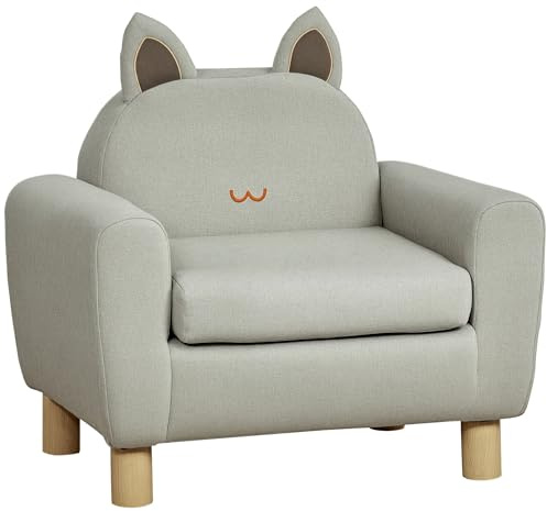 HOMCOM Sillón Infantil Mini Sofá para Niños de +3 Años con Asiento Acolchado Reposabrazos Bolsillo de Almacenamiento y Estructura de Madera Carga 45 kg 61x42x53 cm Marrón